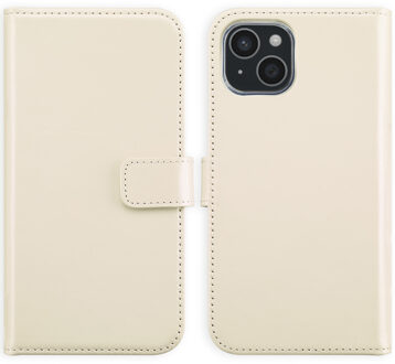 Selencia Echt Leren Bookcase voor de Apple iPhone 15 - Greige Beige