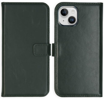 Selencia Echt Leren Bookcase voor de Apple iPhone 15 - Groen