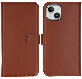 Selencia Echt Leren Bookcase voor de Apple iPhone 15 - Lichtbruin