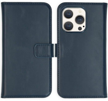 Selencia Echt Leren Bookcase voor de Apple iPhone 15 Pro - Blauw