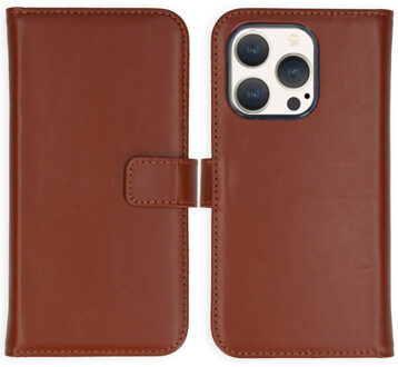 Selencia Echt Leren Bookcase voor de Apple iPhone 15 Pro - Lichtbruin