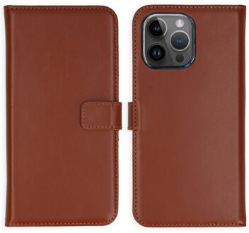 Selencia Echt Leren Bookcase voor de Apple iPhone 15 Pro Max - Lichtbruin