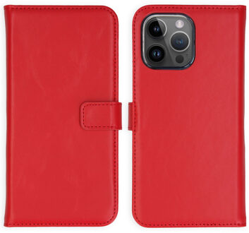 Selencia Echt Leren Bookcase voor de Apple iPhone 15 Pro Max - Rood
