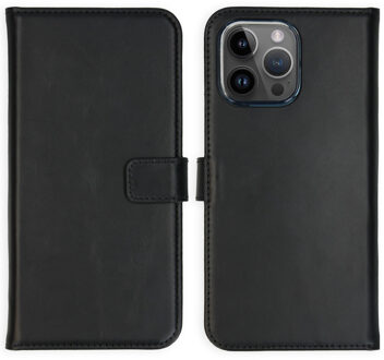 Selencia Echt Leren Bookcase voor de Apple iPhone 15 Pro Max - Zwart