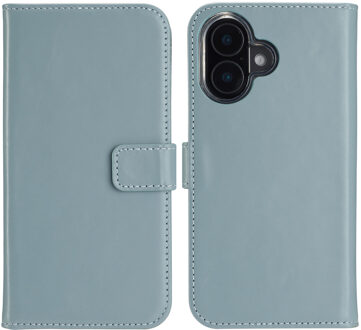 Selencia Echt Leren Bookcase voor de Apple iPhone 16 - Air Blue Lichtblauw