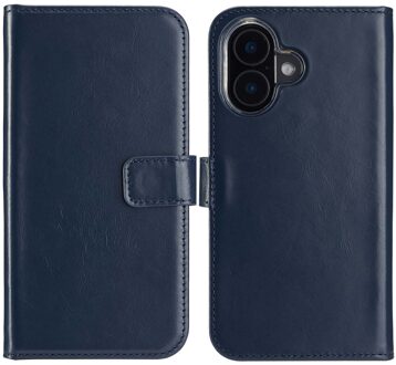 Selencia Echt Leren Bookcase voor de Apple iPhone 16 - Blauw