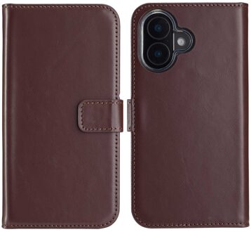 Selencia Echt Leren Bookcase voor de Apple iPhone 16 - Bruin