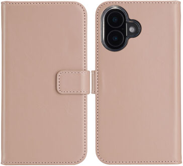 Selencia Echt Leren Bookcase voor de Apple iPhone 16 - Dusty Pink Roze