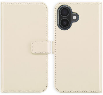Selencia Echt Leren Bookcase voor de Apple iPhone 16 - Greige Beige