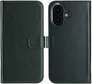Selencia Echt Leren Bookcase voor de Apple iPhone 16 - Groen