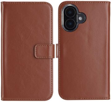 Selencia Echt Leren Bookcase voor de Apple iPhone 16 - Lichtbruin