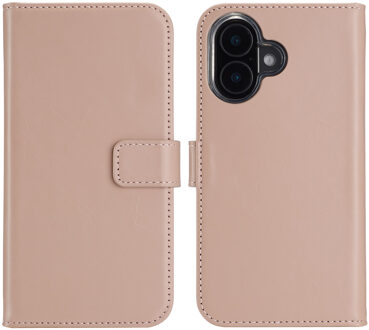 Selencia Echt Leren Bookcase voor de Apple iPhone 16 Plus - Dusty Pink Lichtroze