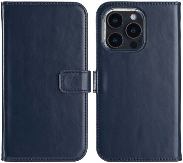 Selencia Echt Leren Bookcase voor de Apple iPhone 16 Pro - Blauw