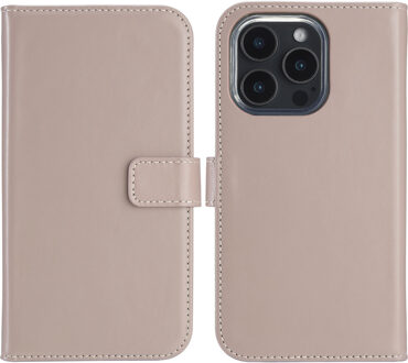 Selencia Echt Leren Bookcase voor de Apple iPhone 16 Pro - Dusty Pink Lichtroze