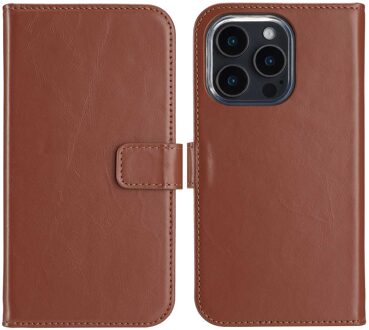 Selencia Echt Leren Bookcase voor de Apple iPhone 16 Pro - Lichtbruin