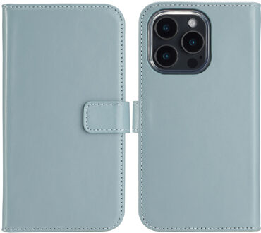 Selencia Echt Leren Bookcase voor de Apple iPhone 16 Pro Max - Air Blue Lichtblauw