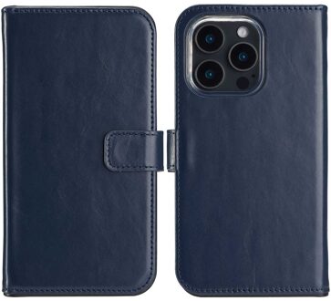 Selencia Echt Leren Bookcase voor de Apple iPhone 16 Pro Max - Blauw