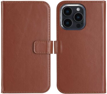 Selencia Echt Leren Bookcase voor de Apple iPhone 16 Pro Max - Lichtbruin