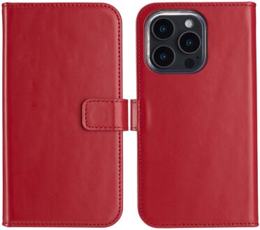 Selencia Echt Leren Bookcase voor de Apple iPhone 16 Pro Max - Rood