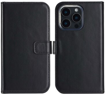 Selencia Echt Leren Bookcase voor de Apple iPhone 16 Pro Max - Zwart