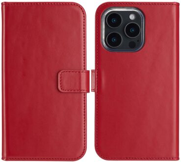 Selencia Echt Leren Bookcase voor de Apple iPhone 16 Pro - Rood