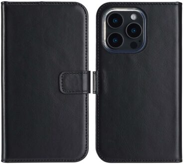 Selencia Echt Leren Bookcase voor de Apple iPhone 16 Pro - Zwart