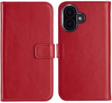 Selencia Echt Leren Bookcase voor de Apple iPhone 16 - Rood
