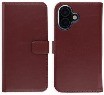 Selencia Echt Leren Bookcase voor de Apple iPhone 17 - Burgundy Donkerrood
