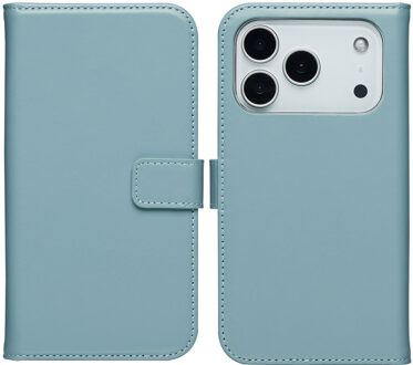 Selencia Echt Leren Bookcase voor de Apple iPhone 17 Pro - Air Blue Lichtblauw
