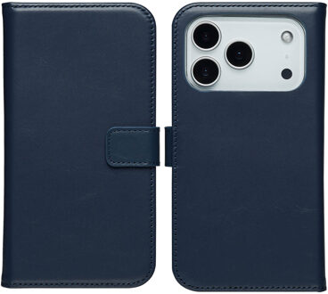 Selencia Echt Leren Bookcase voor de Apple iPhone 17 Pro - Blauw