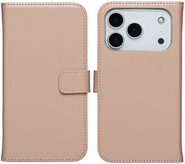 Selencia Echt Leren Bookcase voor de Apple iPhone 17 Pro Max - Dusty Pink Roze