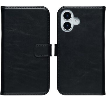 Selencia Echt Leren Bookcase voor de Apple iPhone 17 - Zwart