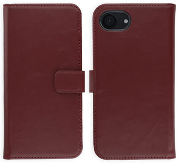 Selencia Echt Leren Bookcase voor de Apple iPhone 17e / 16e - Burgundy Donkerrood