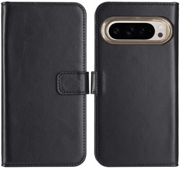 Selencia Echt Leren Bookcase voor de Google Pixel 9 / 9 Pro - Zwart