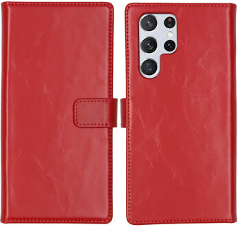 Selencia Echt Leren Bookcase voor de Samsung Galaxy S22 Ultra - Rood