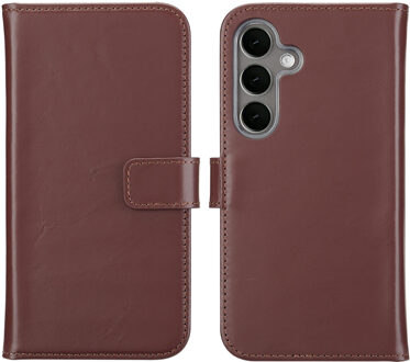 Selencia Echt Leren Bookcase voor de Samsung Galaxy S25 - Donkerbruin