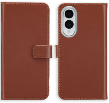 Selencia Echt Leren Bookcase voor de Samsung Galaxy S25 Edge - Lichtbruin