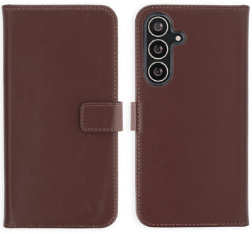Selencia Echt Leren Bookcase voor de Samsung Galaxy S25 FE - Donkerbruin