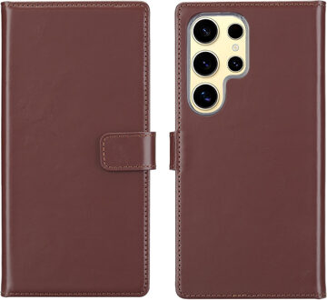 Selencia Echt Leren Bookcase voor de Samsung Galaxy S25 Ultra - Donkerbruin