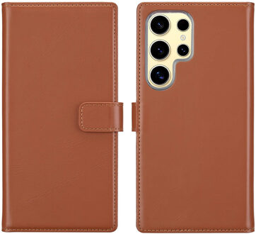 Selencia Echt Leren Bookcase voor de Samsung Galaxy S25 Ultra - Lichtbruin