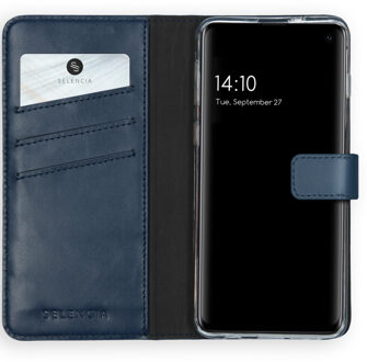 Selencia hoesje Samsung S10 bookcase - Samsung S10 hoesje bookcase - Galaxy S10 hoesje bookcase - Samsung Galaxy S10 hoesje - telefoonhoesje Samsung S10 - hoesje S10 - Leer - Blauw - Selencia Echt Lederen Bookcase