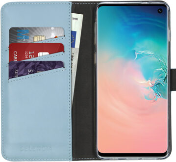 Selencia hoesje Samsung S10 bookcase - Samsung S10 hoesje bookcase - Galaxy S10 hoesje bookcase - Samsung Galaxy S10 hoesje - telefoonhoesje Samsung S10 - hoesje S10 - Leer - Blauw - Selencia Echt Lederen Bookcase