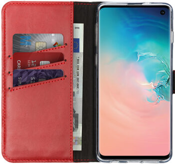 Selencia hoesje Samsung S10 bookcase - Samsung S10 hoesje bookcase - Galaxy S10 hoesje bookcase - Samsung Galaxy S10 hoesje - telefoonhoesje Samsung S10 - hoesje S10 - Leer - Rood - Selencia Echt Lederen Bookcase