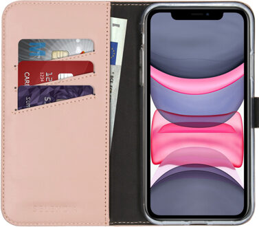 Selencia iPhone 11 hoesje bookcase - hoesje iPhone 11 apple bookcase - iPhone 11 bookcase - telefoonhoesje iPhone 11 bookcase - hoesje iPhone 11 - Leer - Roze - Selencia Echt Lederen Bookcase