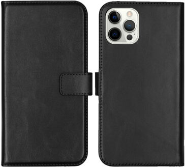 Selencia iPhone 12 Pro Max hoesje bookcase - iPhone 12 Pro Max wallet case - hoesje iPhone 12 Pro Max bookcase - Leer - Zwart - Selencia Echt Lederen Bookcase