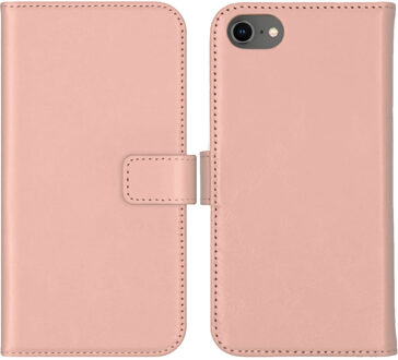 Selencia iPhone 8 hoesje bookcase - iPhone 7 hoesje bookcase - iPhone SE 2020 hoesje bookcase - hoesje iPhone 6s apple bookcase- hoesje iPhone SE 2020 - Leer - Roze - Selencia Echt Lederen Bookcase