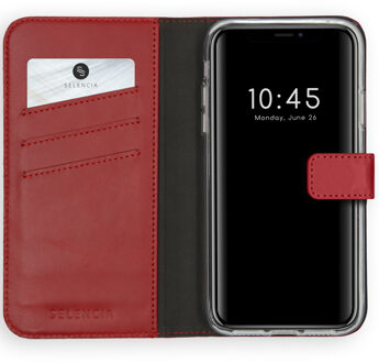 Selencia iPhone X hoesje bookcase - iPhone Xs hoesjes bookcase - iPhone X cases bookcase - hoesje iPhone X bookcase - iPhone Xs hoesje - iPhone X case - hoesje iPhone Xs - Leer - Rood - Selencia Echt Lederen Bookcase