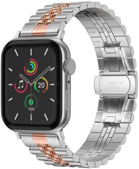 Selencia Jubilee stalen bandje voor de Apple Watch Series 1 t/m 9 / SE (38/40/41 mm) | Series 10 / 11 (42 mm) - Zilver & Rosé Goud - 41 mm