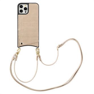 Selencia Nova Croco Telefoonhoes met Koord en Pashouder voor de Apple iPhone 12 (Pro) - Beige
