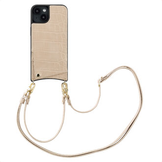 Selencia Nova Croco Telefoonhoes met Koord en Pashouder voor de Apple iPhone 14 / 13 - Beige